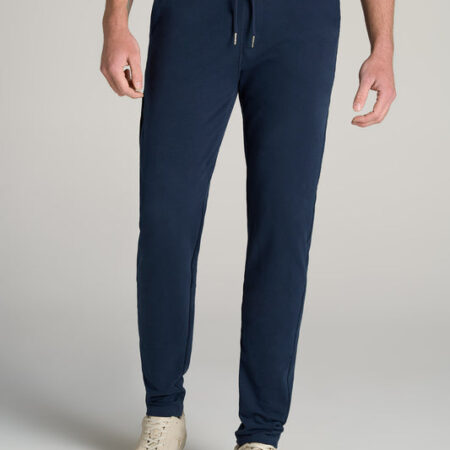 Microsanded French Terry Sweatpants for Tall Men in Marine Navy