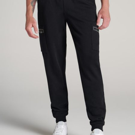 Utility Fleece Cargo Joggers for Tall Men in Black