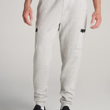 Utility Fleece Cargo Joggers for Tall Men in Grey Mix