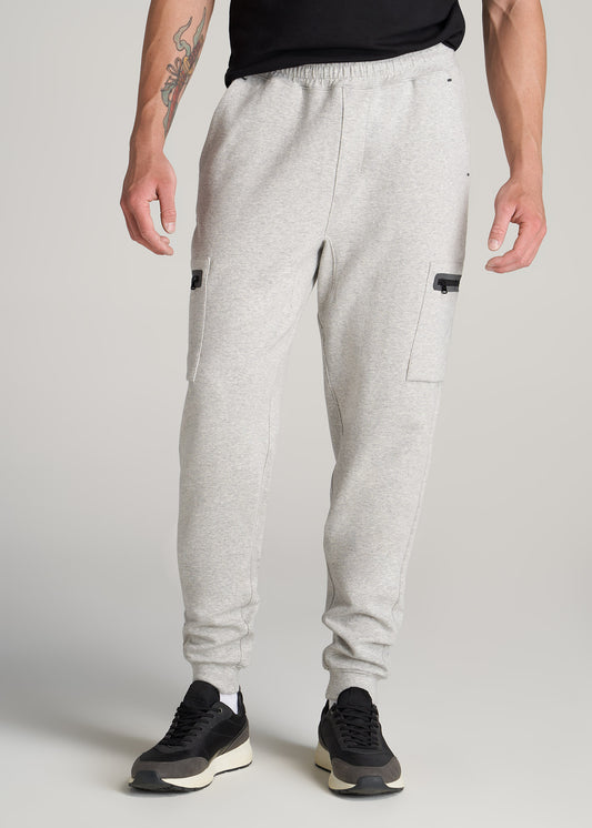 Utility Fleece Cargo Joggers for Tall Men in Grey Mix